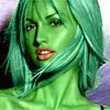 Amy Weber transformed into an Orion Slave Girl (green skinned women of Star Trek)