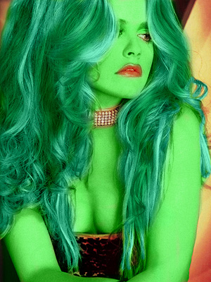 Alicia Silver Stone transformed into an Orion Slave Girl (green skinned women of Star Trek)