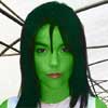 bjork  transformed into an Orion Slave Girl (green skinned women of Star Trek)