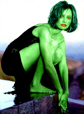 calista flockharttransformed into an Orion Slave Girl (green skinned women of Star Trek)