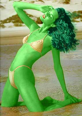  carol alt transformed into an Orion Slave Girl (green skinned women of Star Trek)