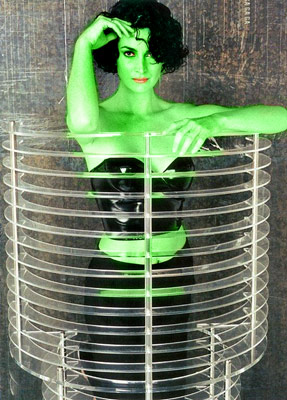 carrie ann moss transformed into an Orion Slave Girl (green skinned women of Star Trek)