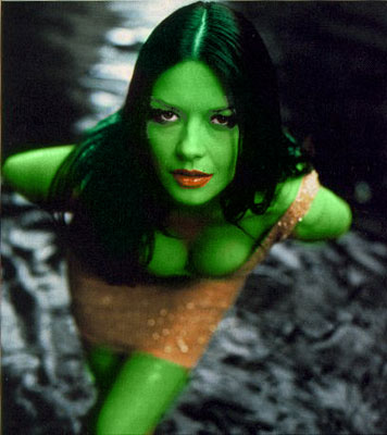 Catherine Zeta Jones  transformed into an Orion Slave Girl (green skinned women of Star Trek)