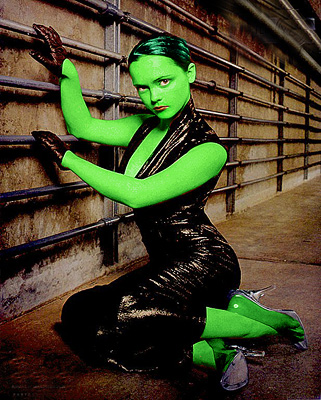 Christina Ricci  transformed into an Orion Slave Girl (green skinned women of Star Trek