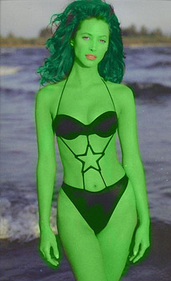 Christy Turlington   transformed into an Orion Slave Girl (green skinned women of Star Trek)