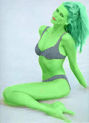claudia schiffer transformed into an Orion Slave Girl (green skinned women of Star Trek)