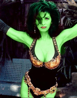 Dana Delany transformed into an Orion Slave Girl (green skinned women of Star Trek)