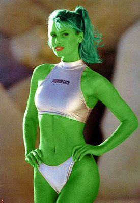 daniela pestova transformed into an Orion Slave Girl (green skinned women of Star Trek)