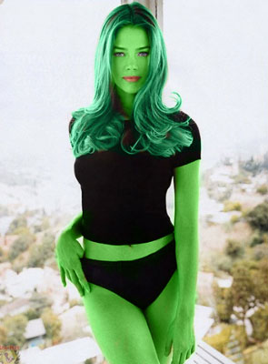 Denise Richards  transformed into an Orion Slave Girl (green skinned women of Star Trek)