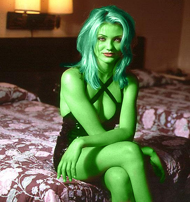 Cameron Diaz transformed into an Orion Slave Girl (green skinned women of Star Trek)
