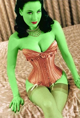 dita von teese transformed into an Orion Slave Girl (green skinned women of Star Trek)