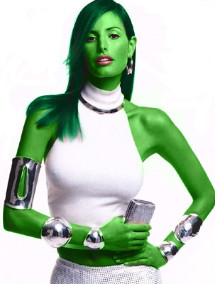 elsa benitez transformed into an Orion Slave Girl (green skinned women of Star Trek)