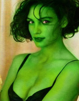 Famke Janssen transformed into an Orion Slave Girl (green skinned women of Star Trek)