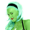 gwen stefani transformed into an Orion Slave Girl (green skinned women of Star Trek)