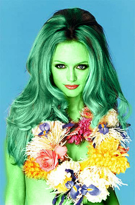 Heather Graham transformed into an Orion Slave Girl (green skinned women of Star Trek)