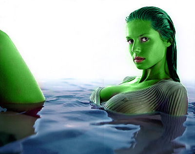 Heidi Klum transformed into an Orion Slave Girl (green skinned women of Star Trek)