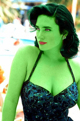 Jennifer Connelly transformed into an Orion Slave Girl (green skinned women of Star Trek)