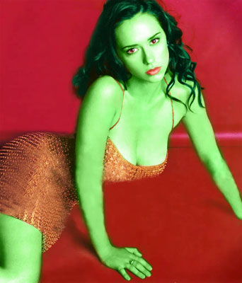 Jennifer Love Hewitt transformed into an Orion Slave Girl (green skinned women of Star Trek)