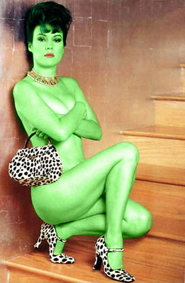 jennifer tilley transformed into an Orion Slave Girl (green skinned women of Star Trek)