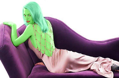 Jeri Ryan transformed into an Orion Slave Girl (green skinned women of Star Trek)