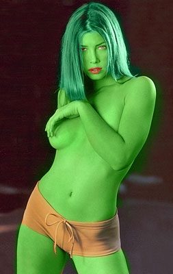 Jessica Biel transformed into an Orion Slave Girl (green skinned women of Star Trek)