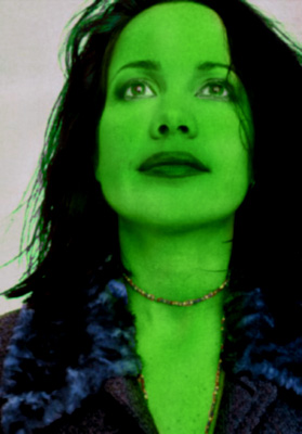 Jaenine Gaerafelo transformed into an Orion Slave Girl (green skinned women of Star Trek