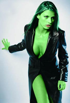 Katie Price transformed into an Orion Slave Girl (green skinned women of Star Trek)