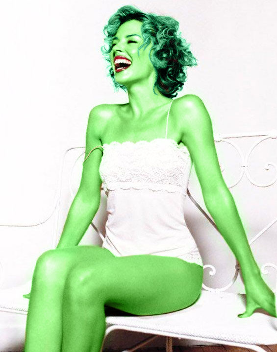 kylie minoguetransformed into an Orion Slave Girl (green skinned women of Star Trek)