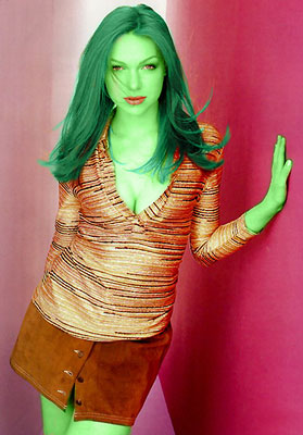 Laura Prepon transformed into an Orion Slave Girl (green skinned women of Star Trek)