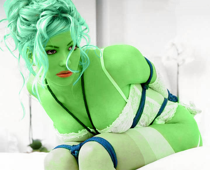  laurie wallace transformed into an Orion Slave Girl (green skinned women of Star Trek)