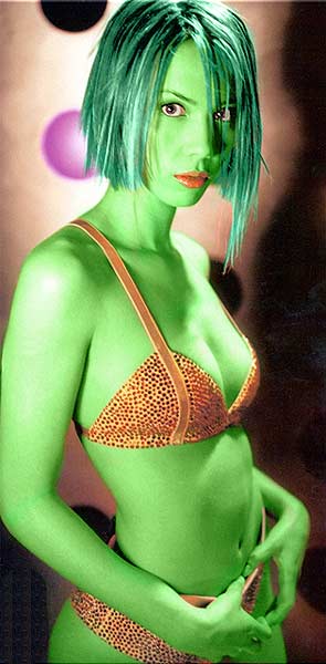    lexa doig transformed into an Orion Slave Girl (green skinned women of Star Trek)