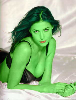lisa snowden transformed into an Orion Slave Girl (green skinned women of Star Trek)