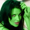Lucy Lawless transformed into an Orion Slave Girl (green skinned women of Star Trek)