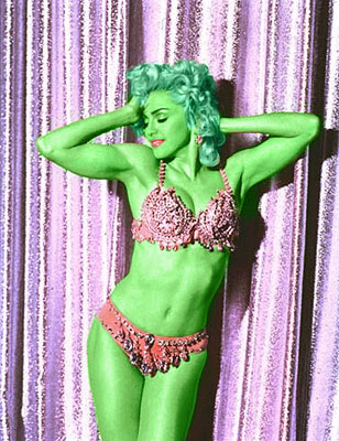 madonna transformed into an Orion Slave Girl (green skinned women of Star Trek)