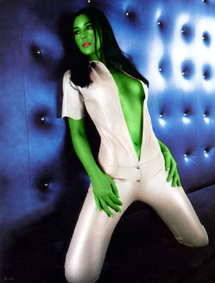 monica belluchi transformed into an Orion Slave Girl (green skinned women of Star Trek)