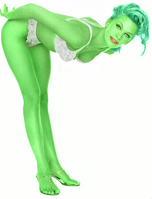 Natasha Hendridge transformed into an Orion Slave Girl (green skinned women of Star Trek)
