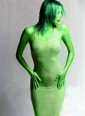 Niki Taylor transformed into an Orion Slave Girl (green skinned women of Star Trek)