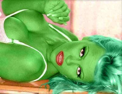 Pamela Anderson transformed into an Orion Slave Girl (green skinned women of Star Trek)