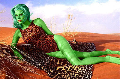 rachel williams transformed into an Orion Slave Girl (green skinned women of Star Trek)