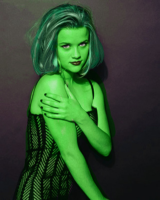 Reese Witherspoon transformed into an Orion Slave Girl (green skinned women of Star Trek)