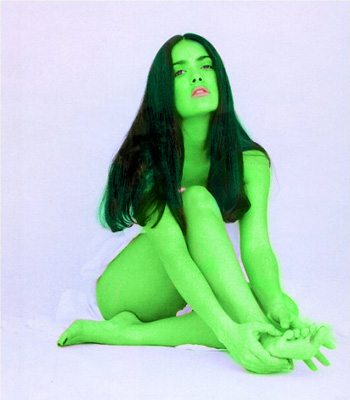 Salma Hayek transformed into an Orion Slave Girl (green skinned women of Star Trek)