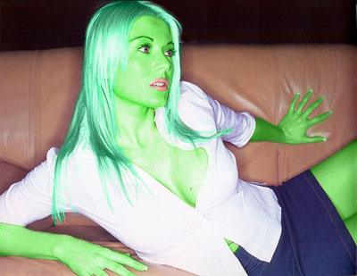  stacey simon transformed into an Orion Slave Girl (green skinned women of Star Trek)