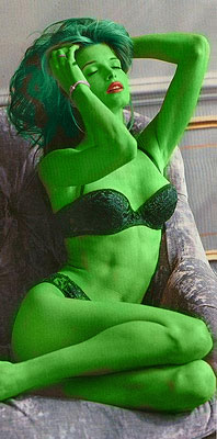 Stephanie Seymour   transformed into an Orion Slave Girl (green skinned women of Star Trek)