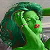 Stephanie Seymour transformed into an Orion Slave Girl (green skinned women of Star Trek)