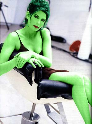 Teri Hatcher transformed into an Orion Slave Girl (green skinned women of Star Trek)