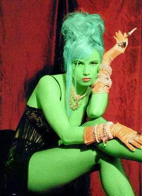 Traci Lords transformed into an Orion Slave Girl (green skinned women of Star Trek)