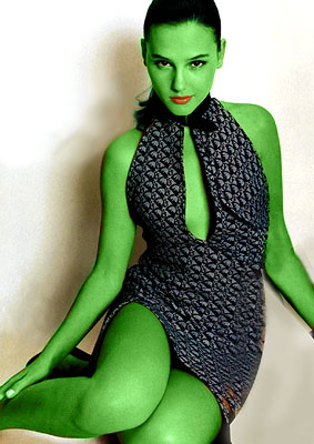 Virfinie LeDoyen transformed into an Orion Slave Girl (green skinned women of Star Trek)