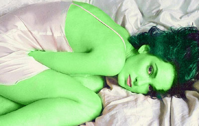 Winona Ryder transformed into an Orion Slave Girl (green skinned women of Star Trek)