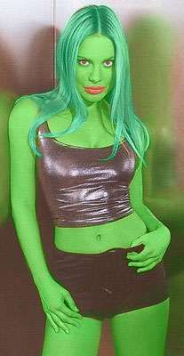 Xenia Seeburg  transformed into an Orion Slave Girl (green skinned women of Star Trek)