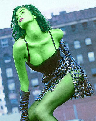 Yasmeen Ghauri transformed into an Orion Slave Girl (green skinned women of Star Trek)